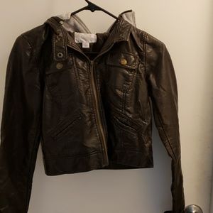Faux leather hooded jacket